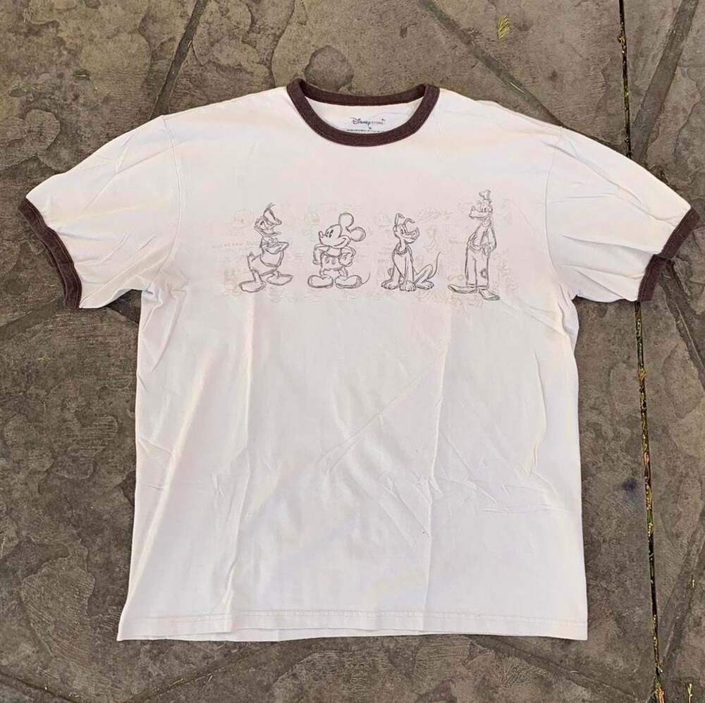 Disney Artist Sketch Ringer Shirt Mickey Donald Pluto Goofy Size 2XL